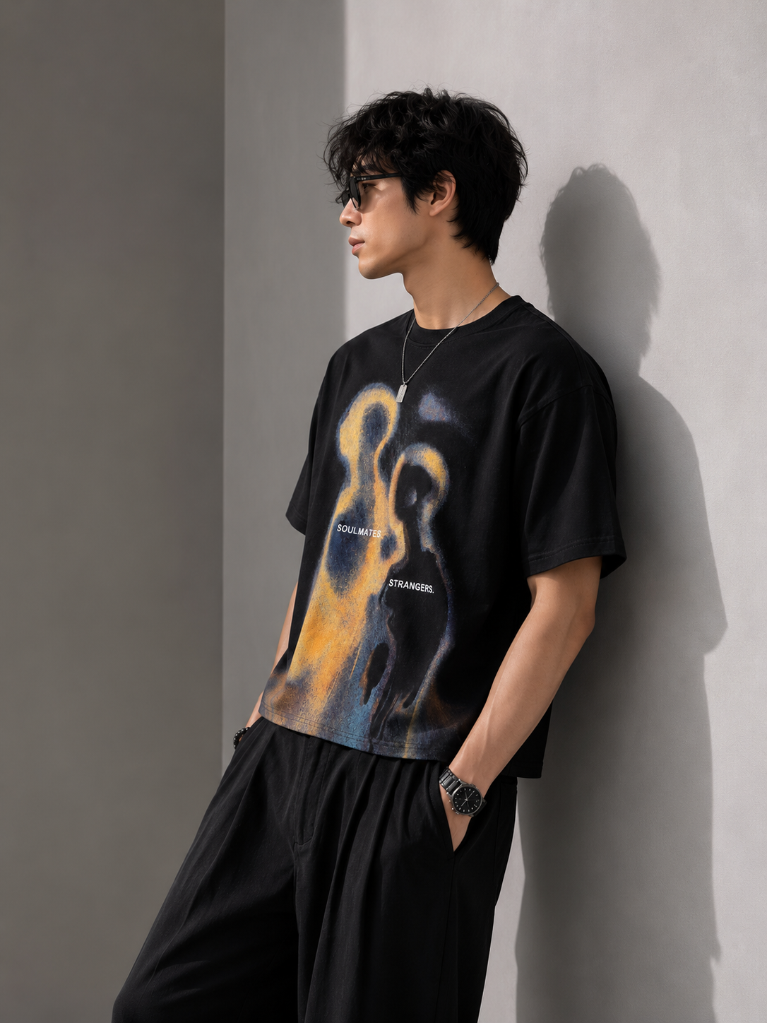 Parallel Soulmates and Strangers Black Cropped T-shirt