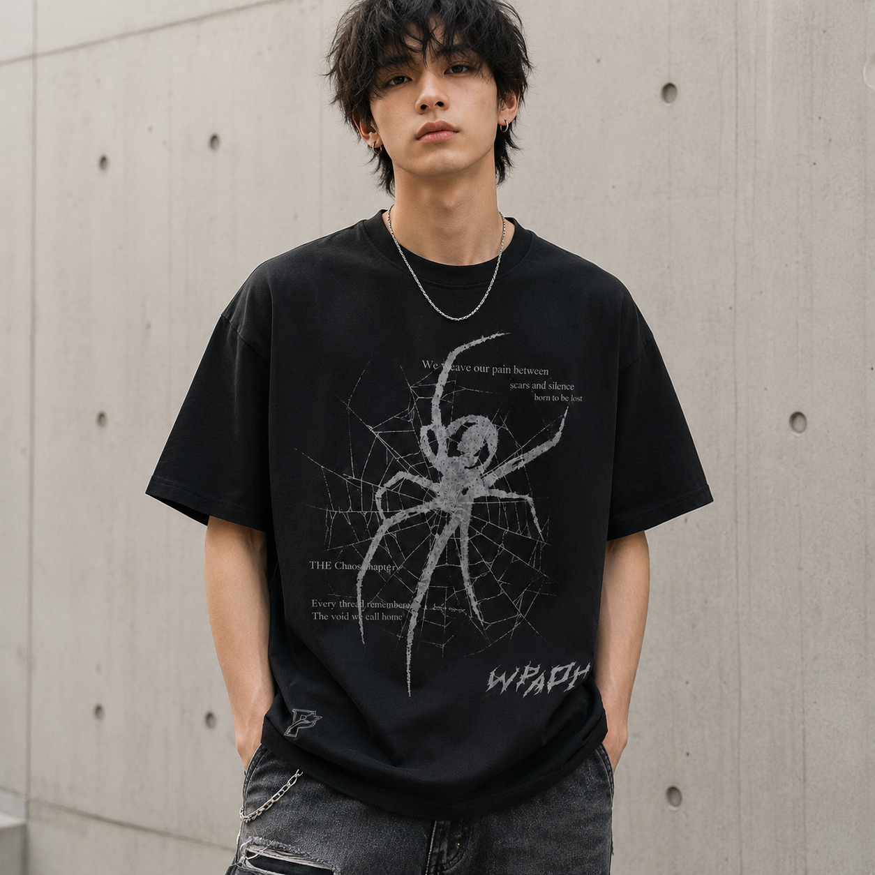 Parallel Chaos Web Black Cropped Oversized  Tee