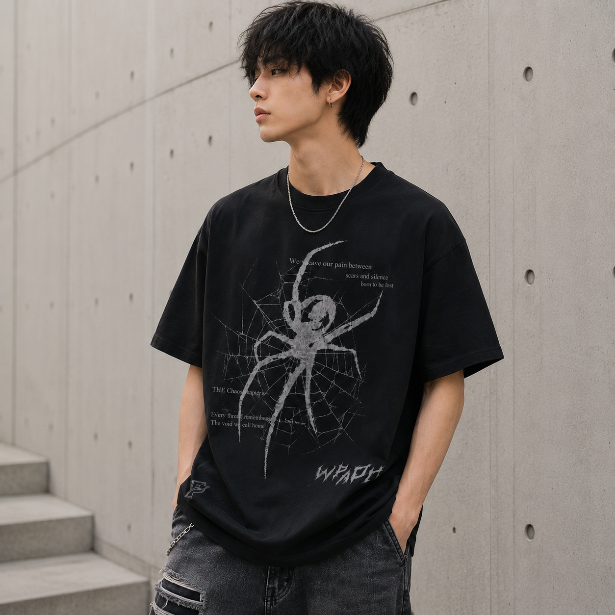 Parallel Chaos Web Black Cropped Oversized  Tee