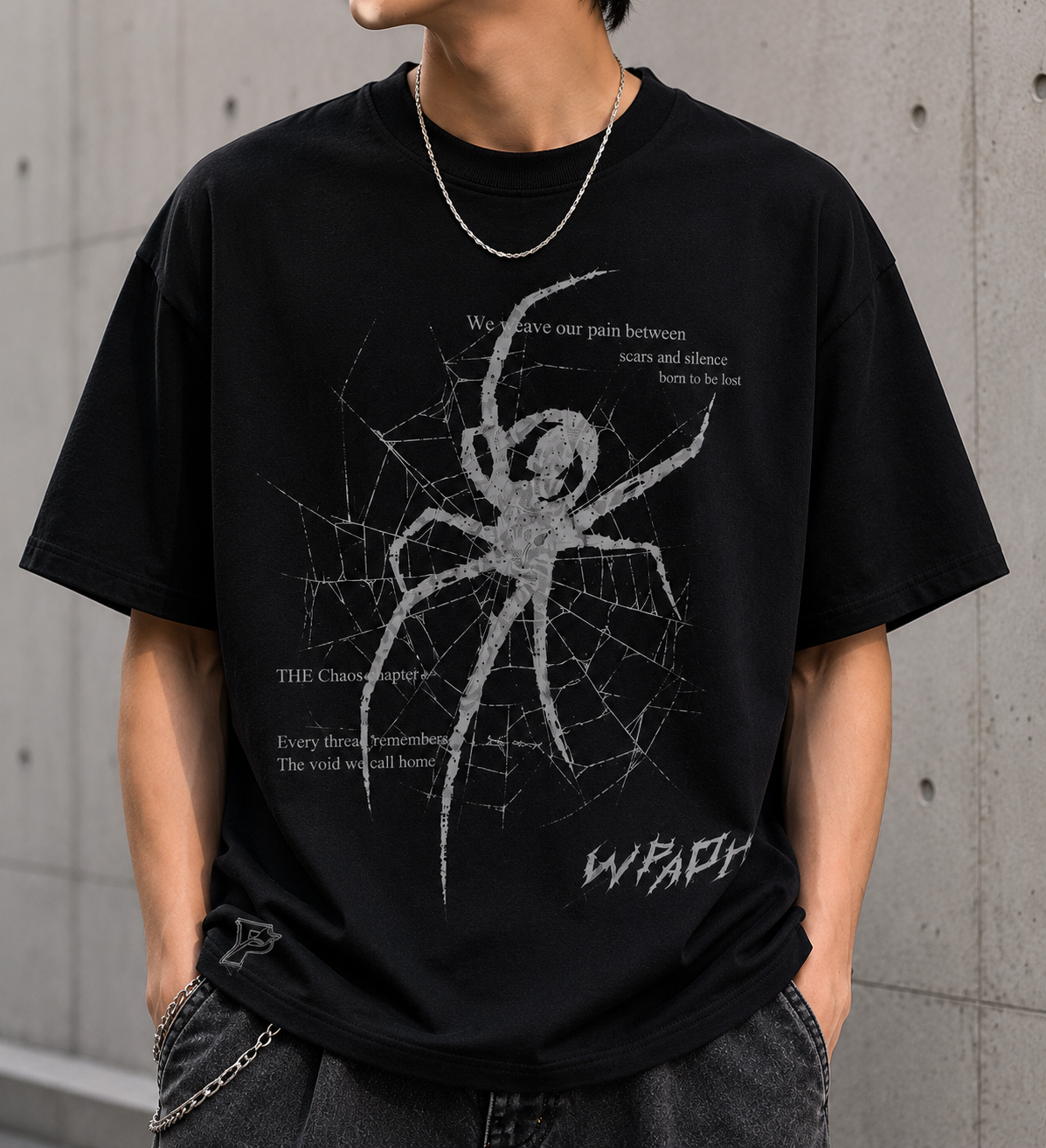 Parallel Chaos Web Black Cropped Oversized  Tee