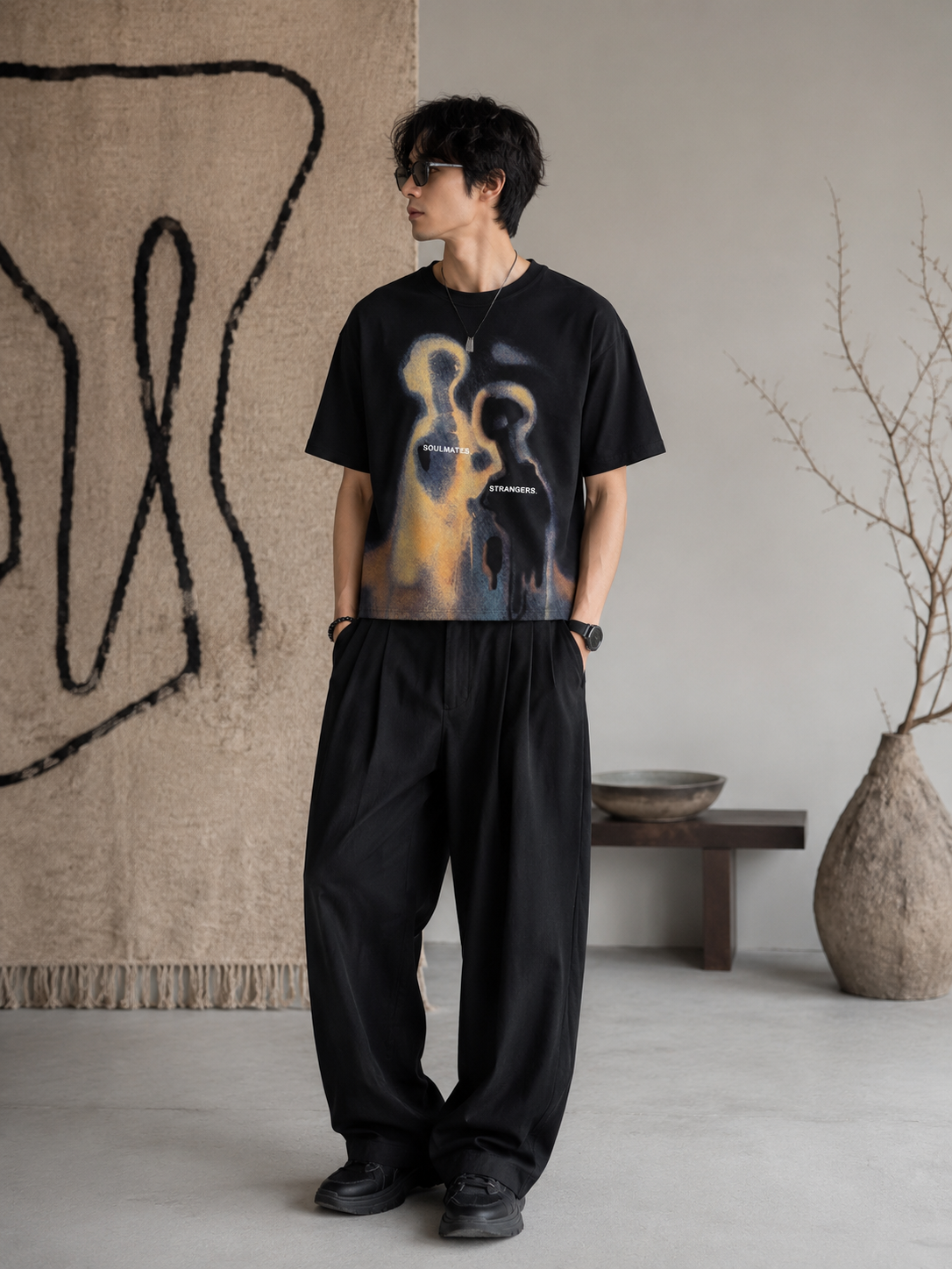 Parallel Soulmates and Strangers Black Cropped T-shirt