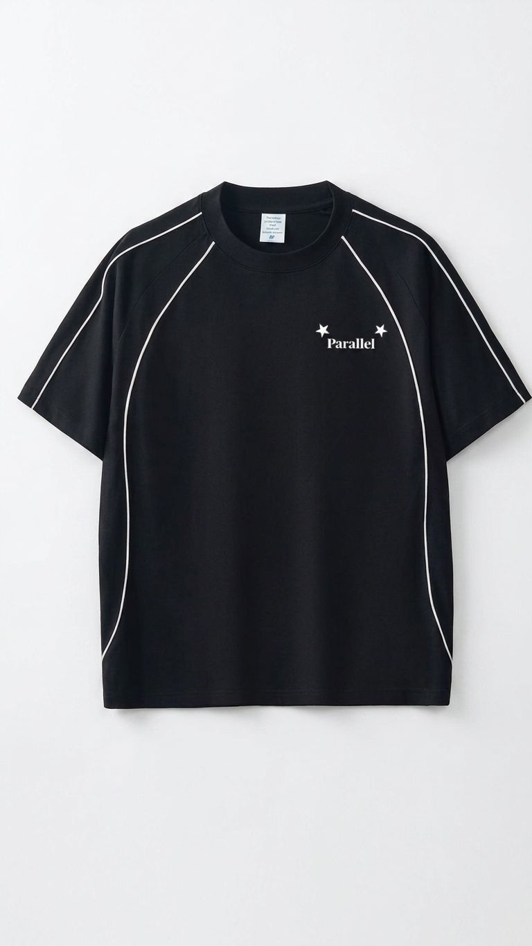 Black Parallel Contrast Line Cropped Tshirt